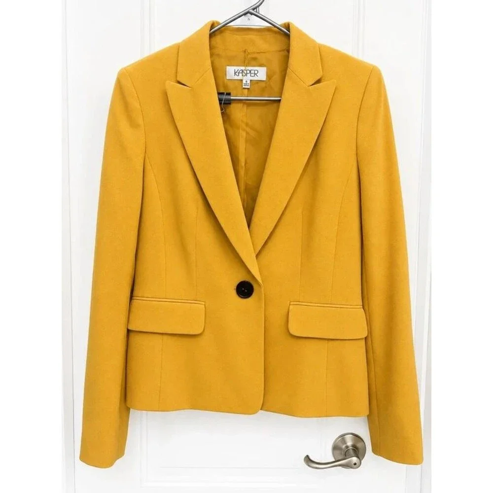 Kasper Women’s Size 6 Mustard Yellow One-Button Career Blazer Jacket